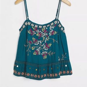 Anthropologie Blue Luzia Embroidered Tank